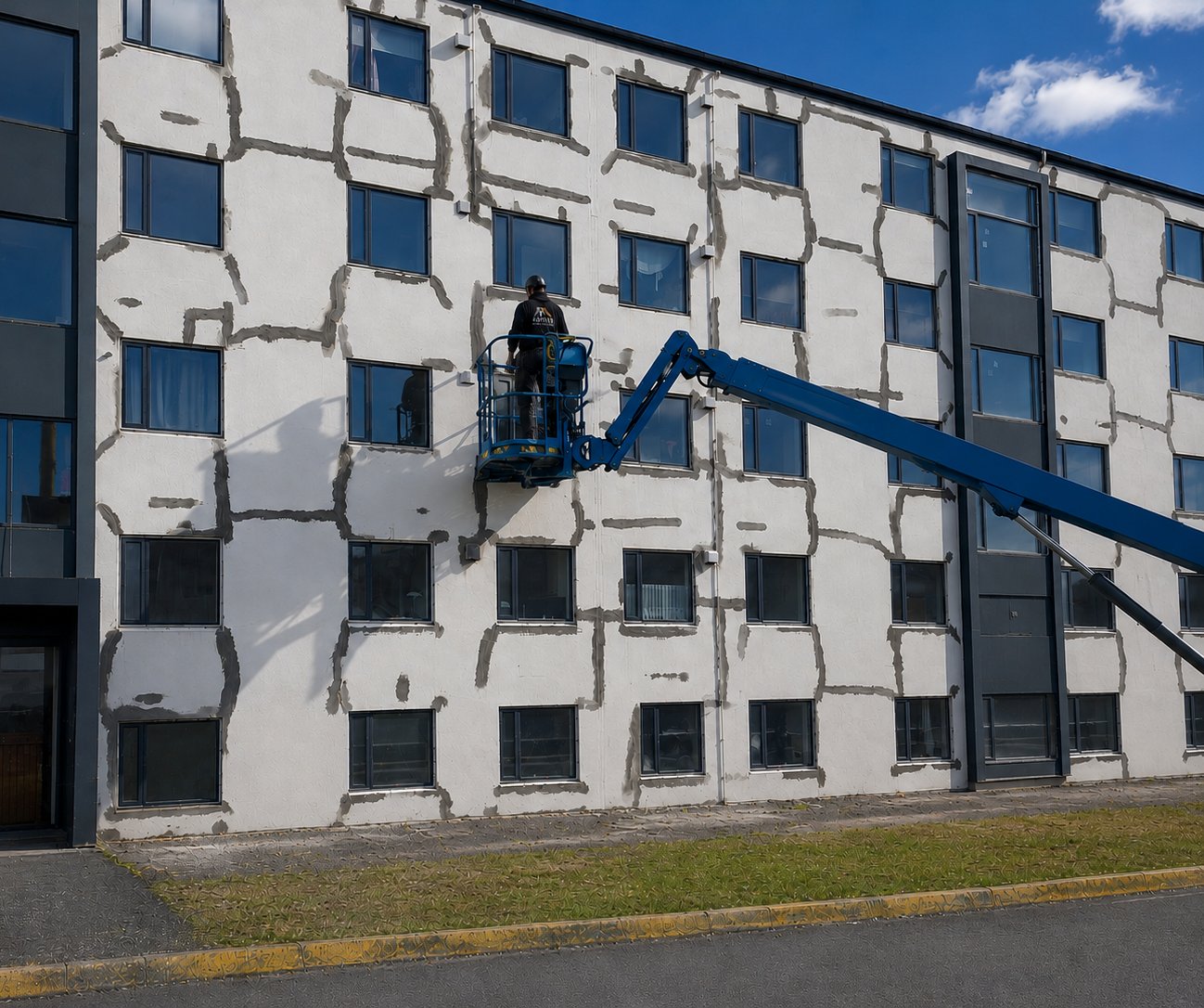 Facade renovation on aerial platform
